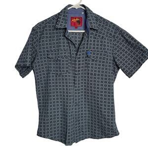 RCCO‎ Rodeo Shirt Mens M Blue Pearl Snap Short Sleeve Western Cowboy Pockets